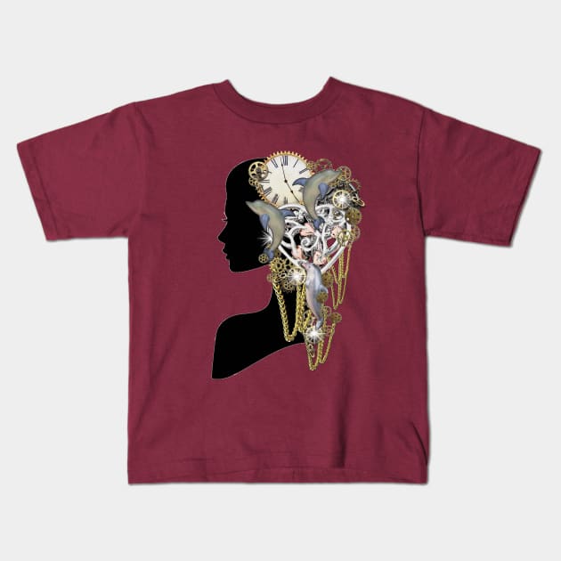 Trendy-Steampunk woman profile Kids T-Shirt by Nadine8May